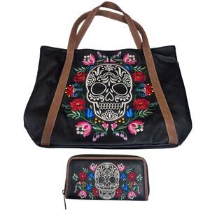Loungefly Sugar Skull Black Tote Bag And Wallet Shopper Whimsygoth Grunge Fairy